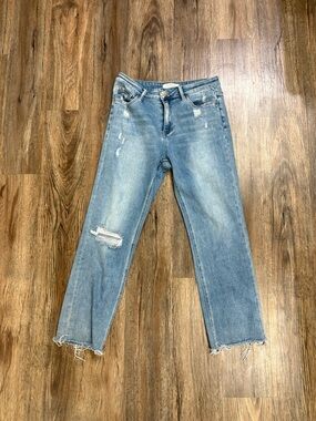 Straight Leg Distressed Women’s Jeans - Light Blue